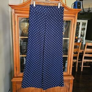 Adrienne Vittadini Navy Polka Dot Flat Front Wide Leg Pants